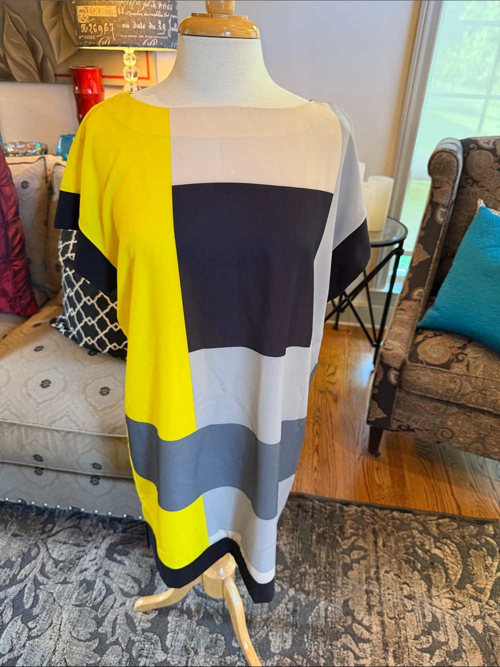 REED Colorblock Shift Dress in Yellow, Black & Gray